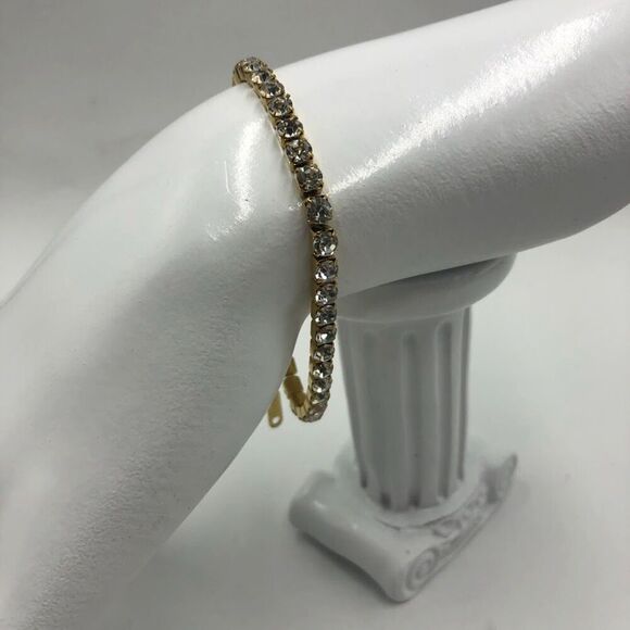 18K Gold Plated Stainless Steel "Tennis" Bracelet Cubic Zirconia Waterproof - Picture 4 of 13